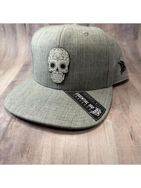 Branded Bills Sugar Skull Snapback Hat Gray Snapback Baseball Cap PVC Patch
